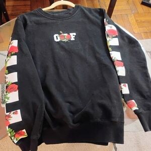 Off-White Black Sweater with Red Floral Design